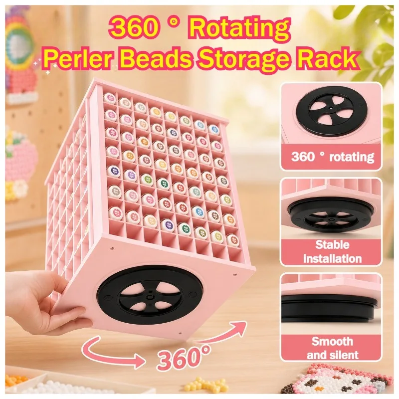 Rotatable 240 Grid Perler Beads Organizer Storage Shelf with Jars Desktop Miniatures Stable Rack Tower Home Decoration Crafts