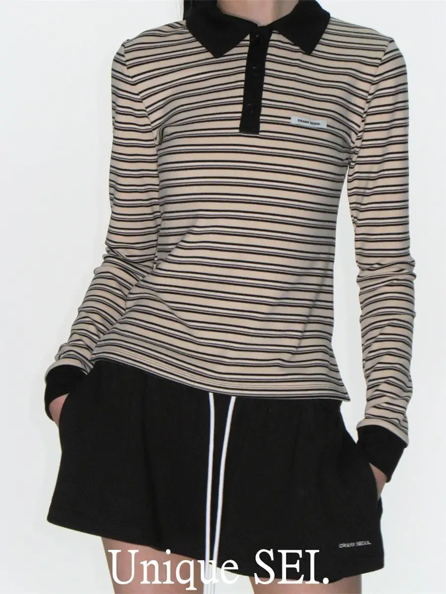 

ZHISILAO новая повседневная футболка в полоску, женские повседневные винтажные футболки с длинными рукавами Y2K, осень 202, топы