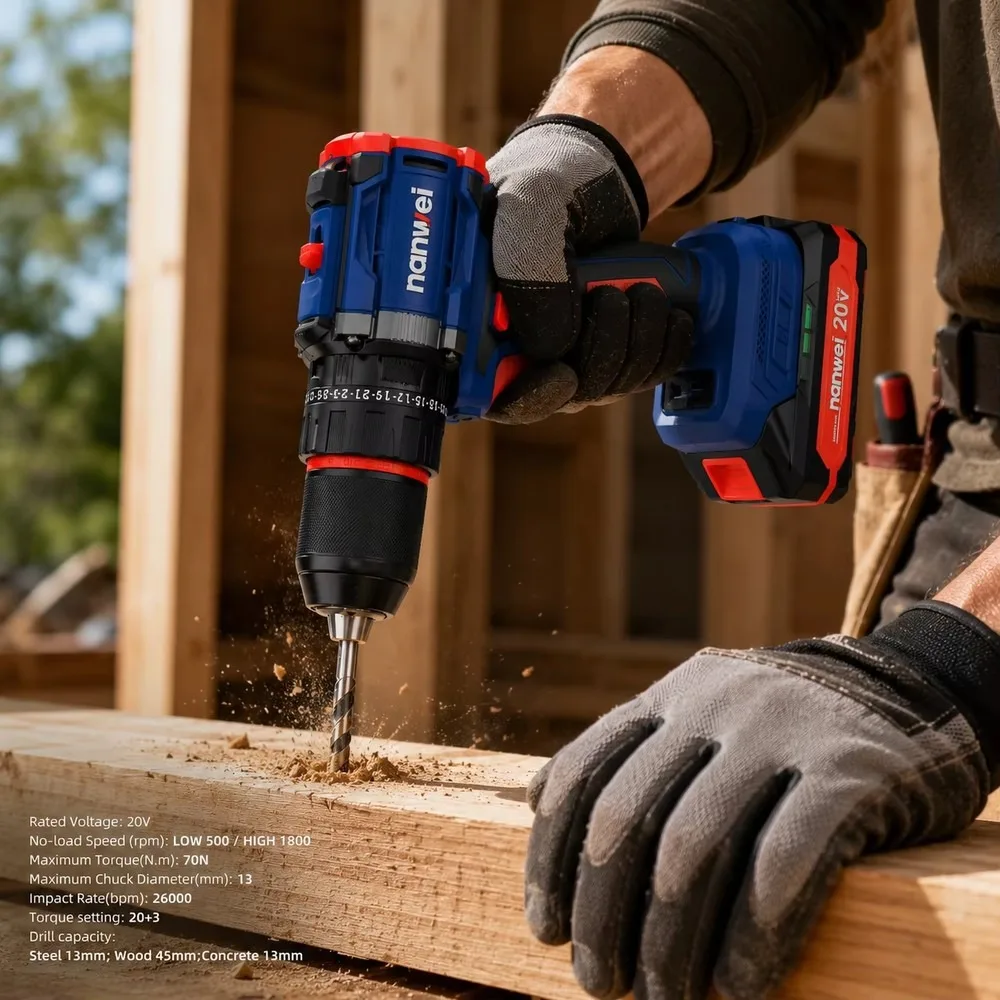 NANWEI 21V Brushless Cordless Impact Drill Driver Power Tool Kit for Construction Maintenance Home DIY