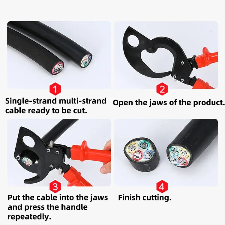 Imagem -03 - Heavy Duty Ratcheting Cabo Cortador Wire Cutting Hand Tool Multifuncional para 240 mm