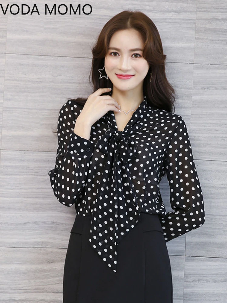 blusas mujer de moda 2022 summer Top female women shirts Women\'s dot printed shirt Blouses tops Long sleeve Chic woman blouse