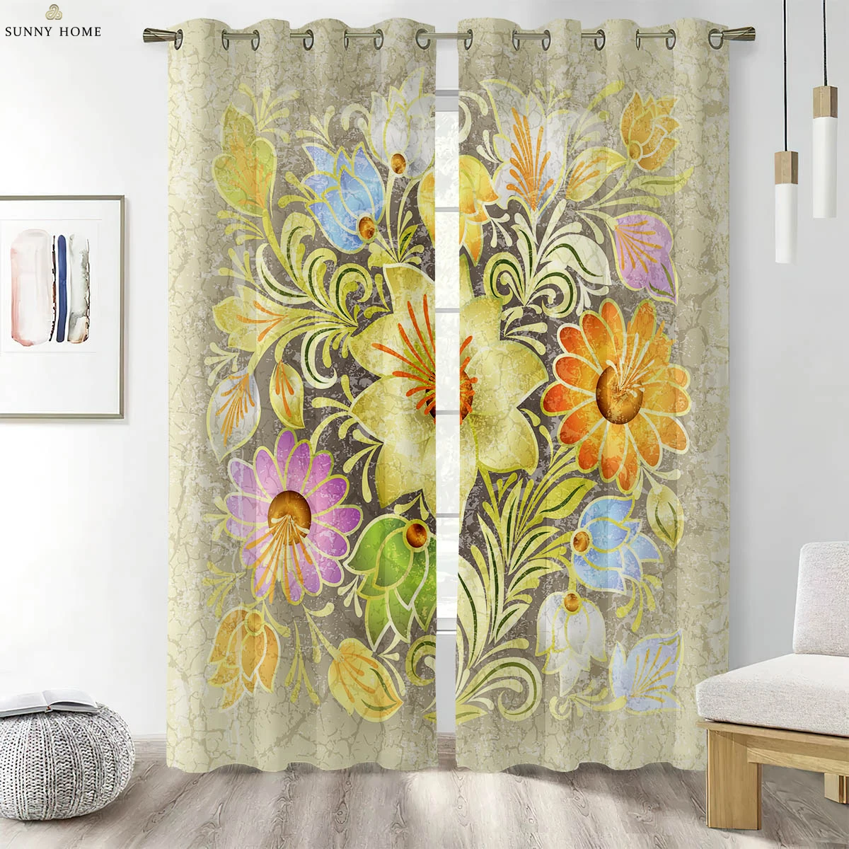 Retro Floral Print Curtains Living Room Study Kitchen Bedroom Curtains Can Be Customized Easy To Wash And Care 2 Pieces