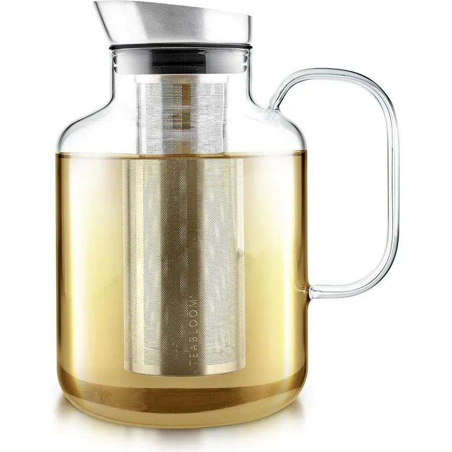 

100 PlasticFree ExtraLarge MultiBrew Borosilicate Glass Teapot Kettle Pitcher Steep and Serve Hot Tea, Iced Tea, Cold Brew Tea a