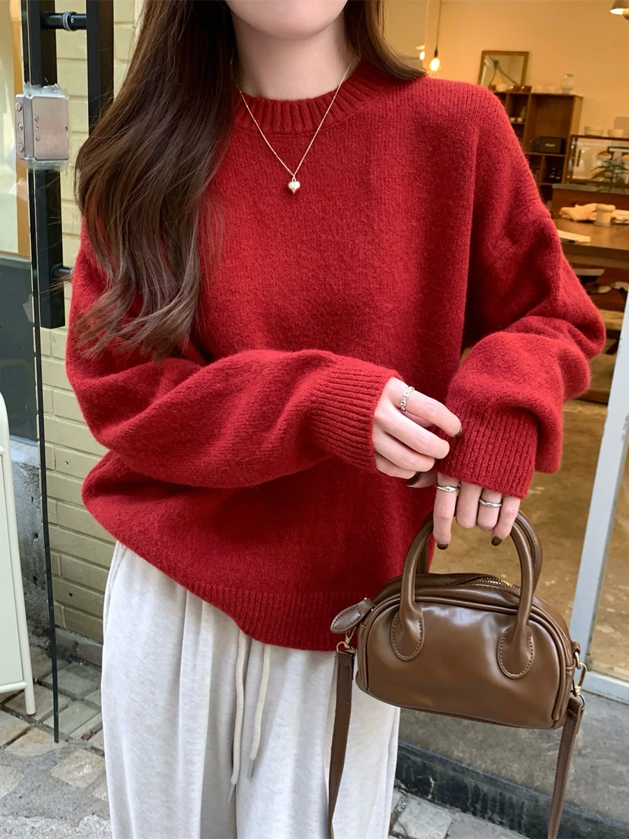 الكورية Sle لينة فضفاضة اللون سترة غير رسمية المرأة خريف 2025 جديد Faion العمر-Defng محبوك علوي تخفيف فضفاض صالح #1