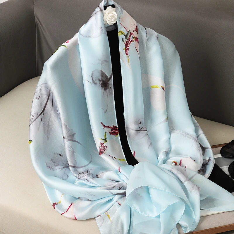 Women Silk Winter Scarf Luxury Design Print Lady Beach Shawl Scarves Fashion Smooth Foulard Female Hijab