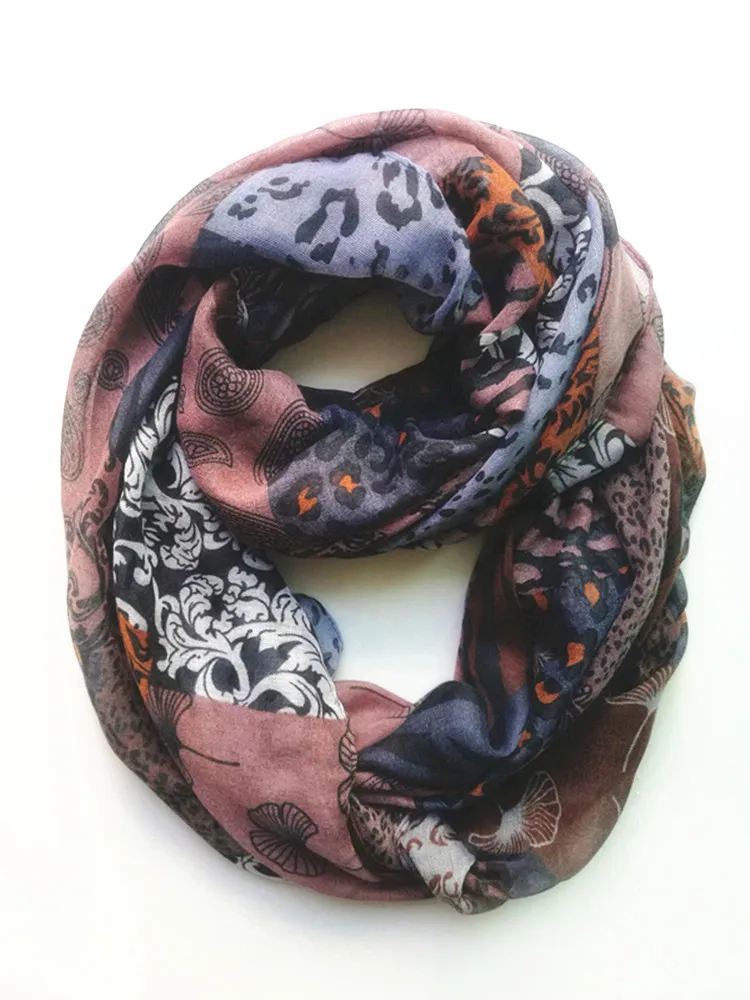 New Leopard Print infinity scarf for Women Lady ring scarves Wrap Pashmina Bufandas Muslim Hijab Ethnic Cashew Floral Shawl