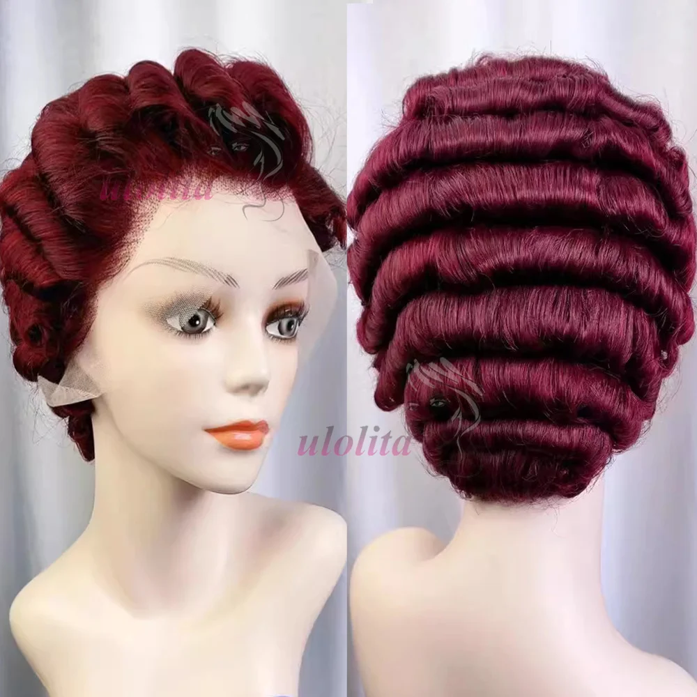 Premium 99J Lose Lockige 13x4 Ear-to-Ear Lace Frontal Echthaar Perücke ohne Klebstoff für Frauen 6 Zoll Remy Haar Kurzer Schnitt Lace Bob Perücken – Detail 10