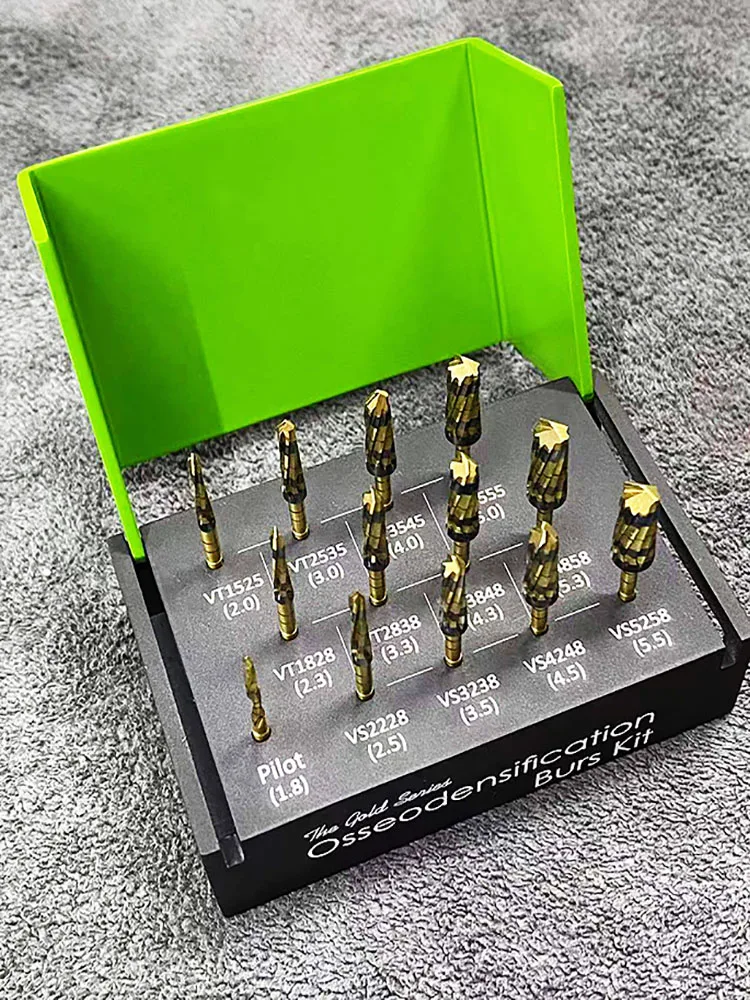 13 Pcs/set Titanium Dental Osseodensification Bur Drills Dental Implant Green Kit Surgical rust free