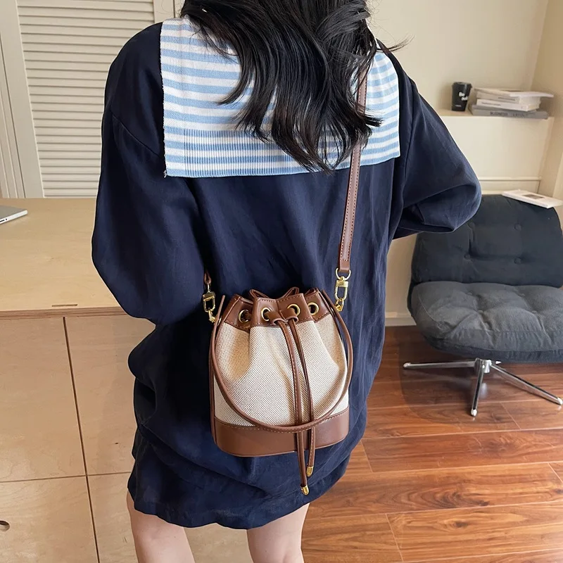 

2025 Summer Fashion Bucket Bag for Women, Drawstring Crossbody Shoulder Bag, Color-Block Casual Purse, Versatile Handbag