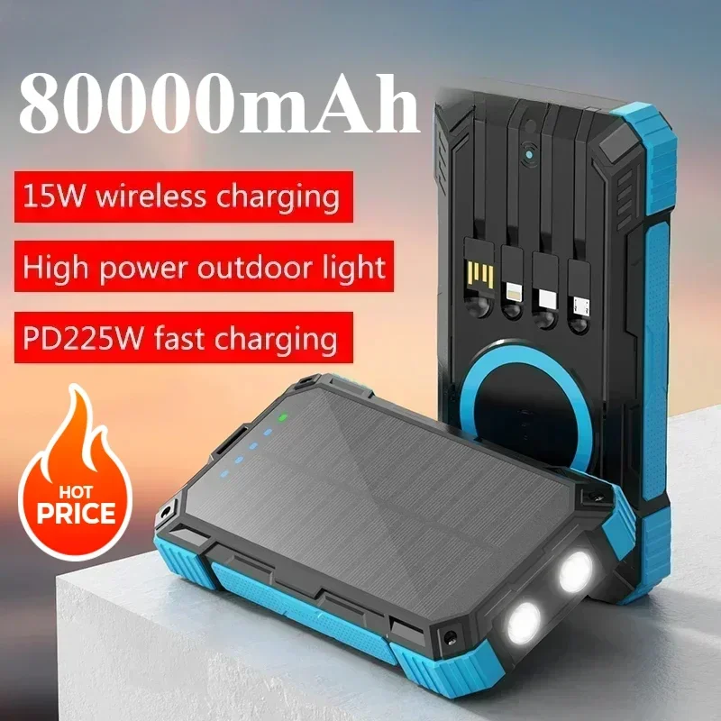 Xiaomi Solar Panels Power Bank Wireless Charging 80000mAh Outdoor Lighting Phone Charger 15W 20000MAH Wireless Charging