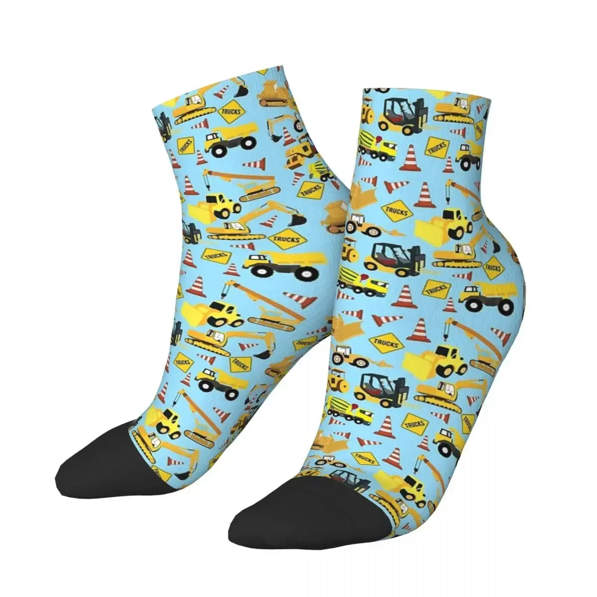 Construction Trucks Vehicles Pattern - Excavator, Dump Truck, Backhoe And More. Socks Harajuku Stockings All Season Socks Unisex