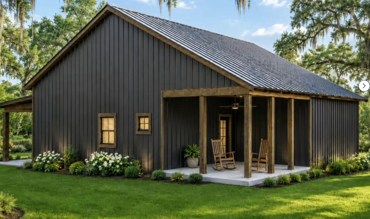 Light Steel  Barn House with Front Porch Custom Steel Structure Barn Home for Residential Farm Living