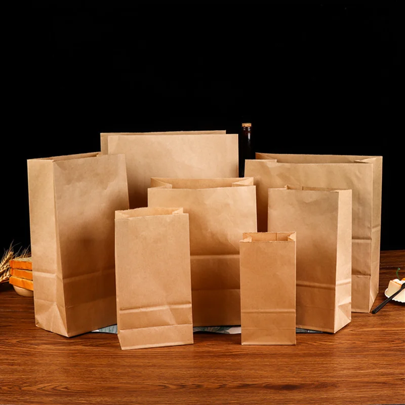 50/100pcs Brown kraft paper bags Standing paper bags Bread snack bags Holiday gift bags Food packaging bags can be wholesale