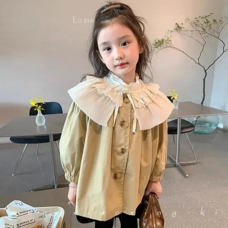 

Girl's coat Spring and Autumn children's Korean style Western style big collar princess style windbreaker