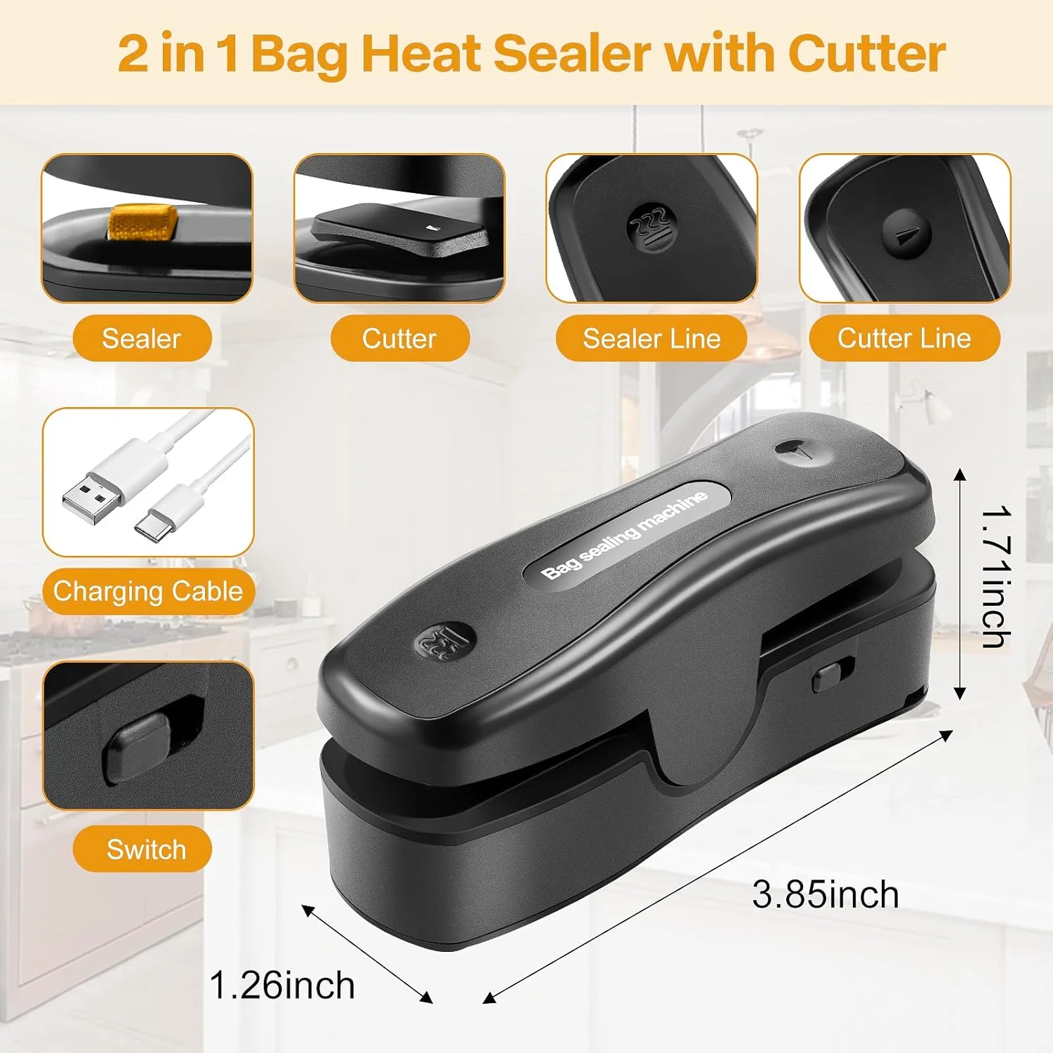 Rechargeable Mini Bag Sealer, 2 in 1 Heat and Vacuum Sealer for Snack Chip Bags, Portable Sealing Machine for Food Freshness