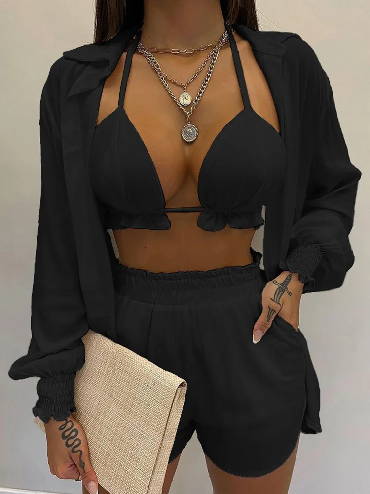 2026 New Bathing Suit Shorts Cover Up Summer Three Pieces Swimwear Sexy Beachwear High Waist Bikini Set Print Women's Swimsuit - Image 4