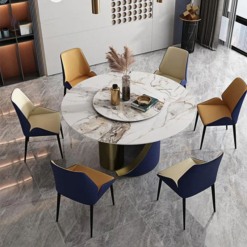 

Rock Board Dining Table Light Luxury Modern Dining Table Minimalist Small Apartment Round Kitchen Comedor Deco Table GPF50YH