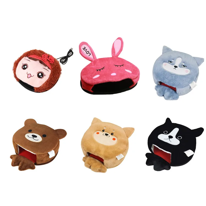 لطيف الكرتون الحيوانات الفانيلا ساخنة ماوس الوسادة جهاز تدفئة محمول USB ساخنة ماوس مع المعصم قابل للغسل لوحة الماوس التدفئة