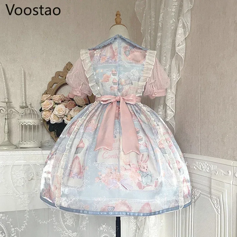 NewSweet لوليتا الأميرة OP فستان المرأة خمر Kawaii الأرنب الحلوى طباعة مقوس دانتيل اللؤلؤ فساتين الحفلات جرلي لطيف الفاكس ؛ 3 ، v'9.e ؛ 7' #3