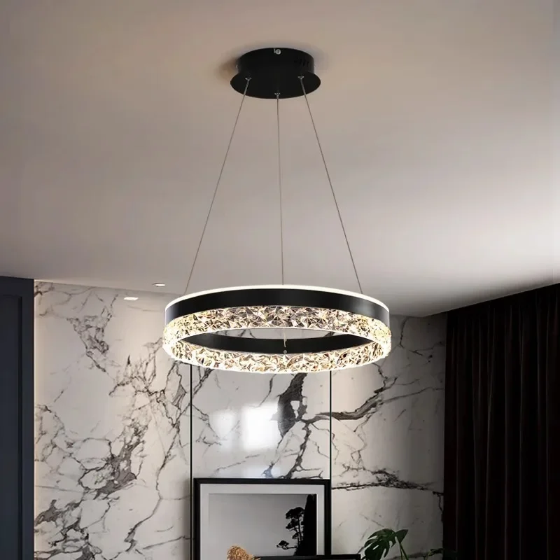 

SANDYHA Elegant LED Pendant Light Ring Design Modern Chandelier for Living Room Bedroom Restaurant Home Decor