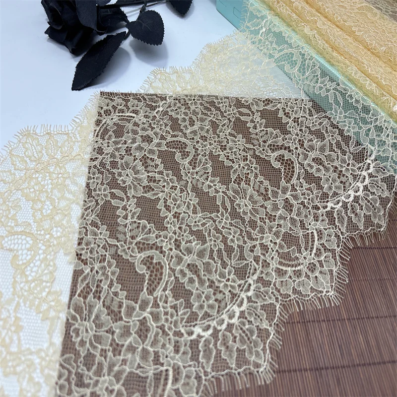 Chantilly Lace Trim Gold Coloe Eyelash Lace Fabrics DIY Sewing Crafts Golden French Lace For Clothing Needle Work