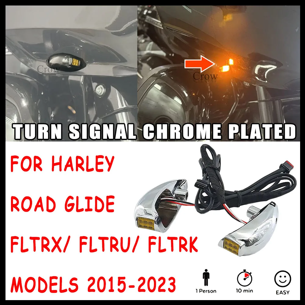 

Для Harley Road Glide FLTRX/FLTRU/FLTRK 2015-2023 новые аксессуары для мотоциклов, глянцевый черный светодиодный передний указатель поворота, хром