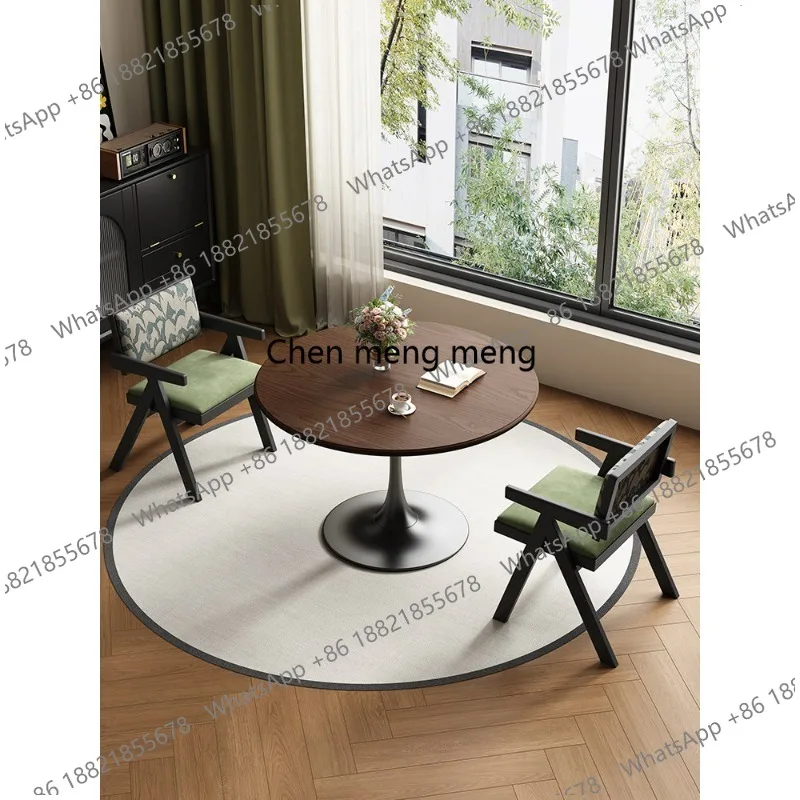 

Retro style walnut wood dining table small apartment household balcony small round table leisure