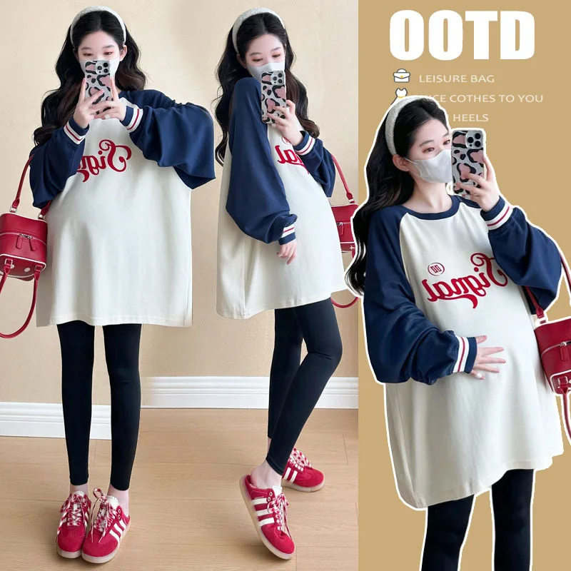Maternity Sweatshirt 2025 New Spring And Autumn Loose Plus Size Crew Neck Long Sleeve Letter Print Casual Simple Fashion