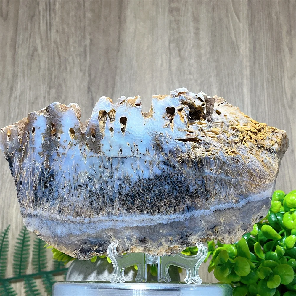 Crystal Natural HairSlab Agate Specimen Stone Quartz Minerals Witchcraft Geode Energy Home Decoration Reiki Healing+Stand