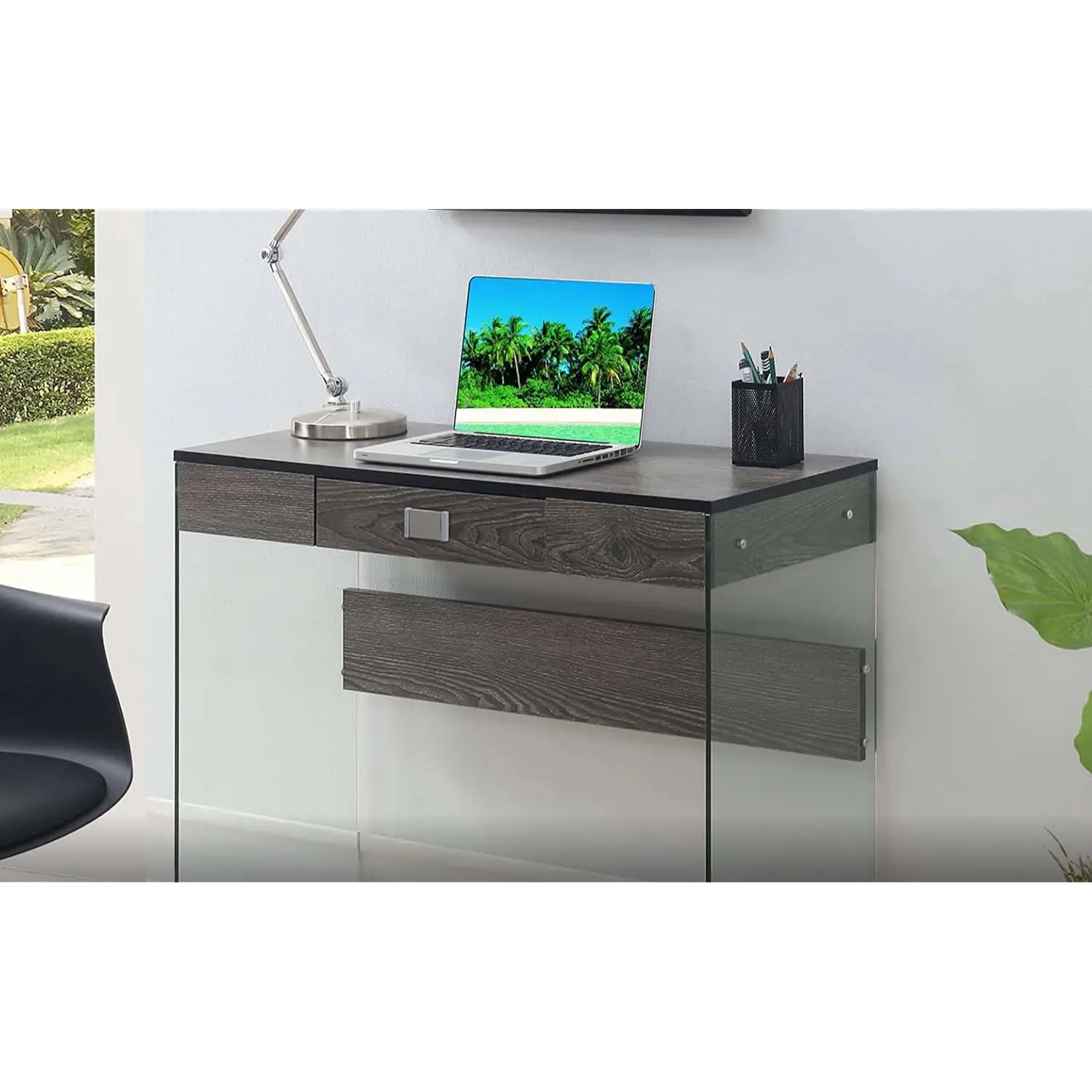 Soho 1 Drawer Glass 36 Inch Desk, White