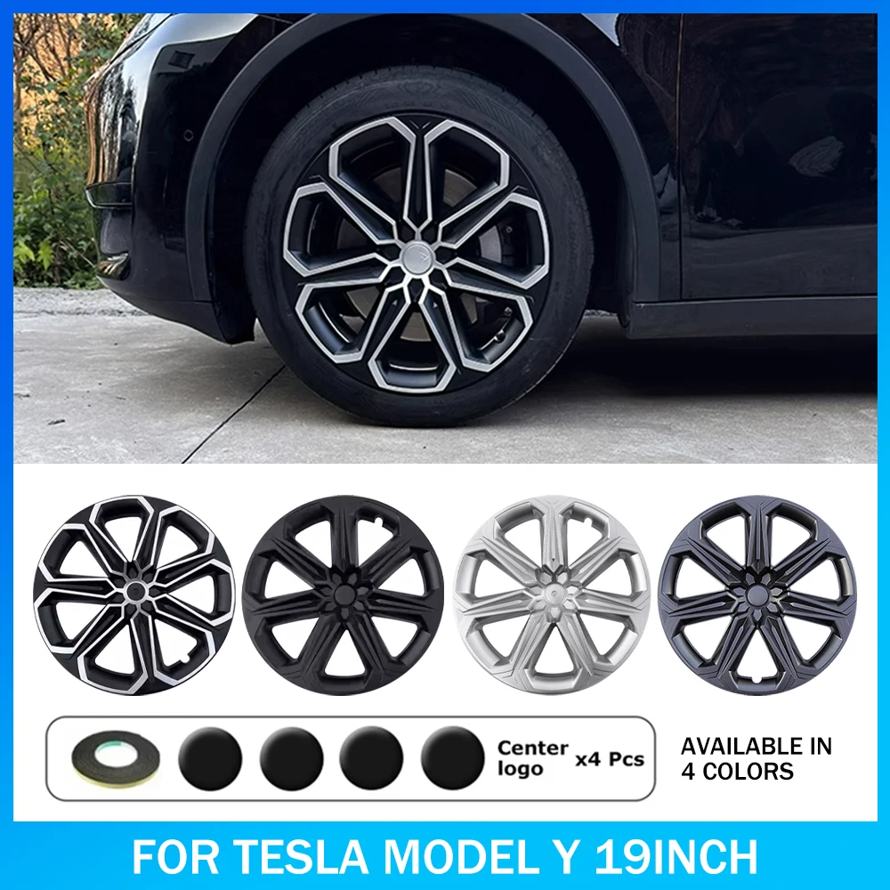 4PCS Rad Abdeckung Für Tesla Modell Y 2021-2024 19 Zoll Rechts & Links Radkappe Sport Stil Rad abdeckung Ersatz Außen Zubehör