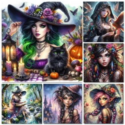 DIY Diamond Painting New Collection 2024 Beautiful Sexy Witch Lady Cat Picture Full Diamond Mosaic Embroidery Cross Stitch Kits
