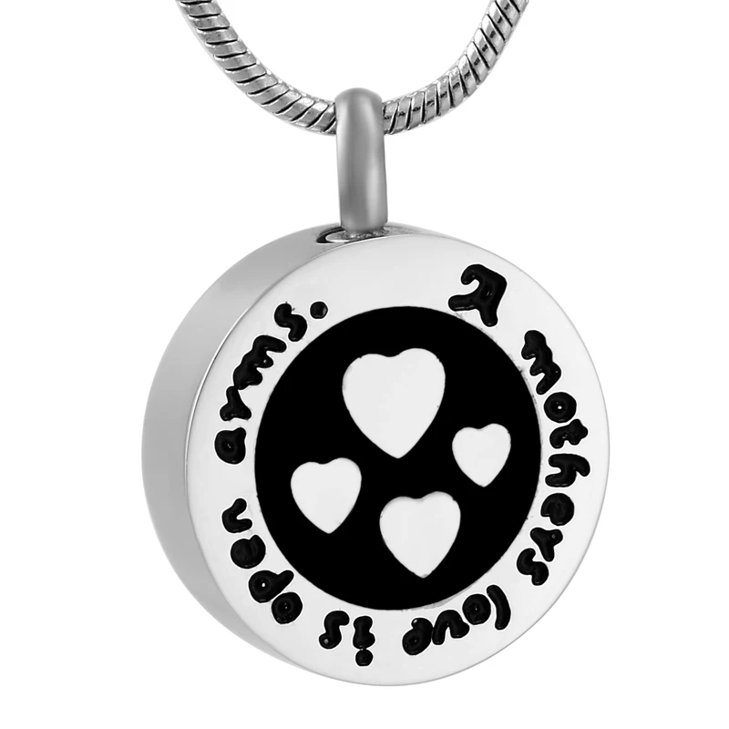 

Heart Print Cremation Pendant Round Mini Urn Keepsake For Ashes Memorial Jewelry Urns Necklace Stainless Steel