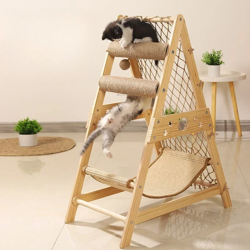 

New Large Size Pet Climbing Net Cat Climbing Frame Wooden Kitty Nest Cat Rack for Multiple Cats Multifunctional KittensToy