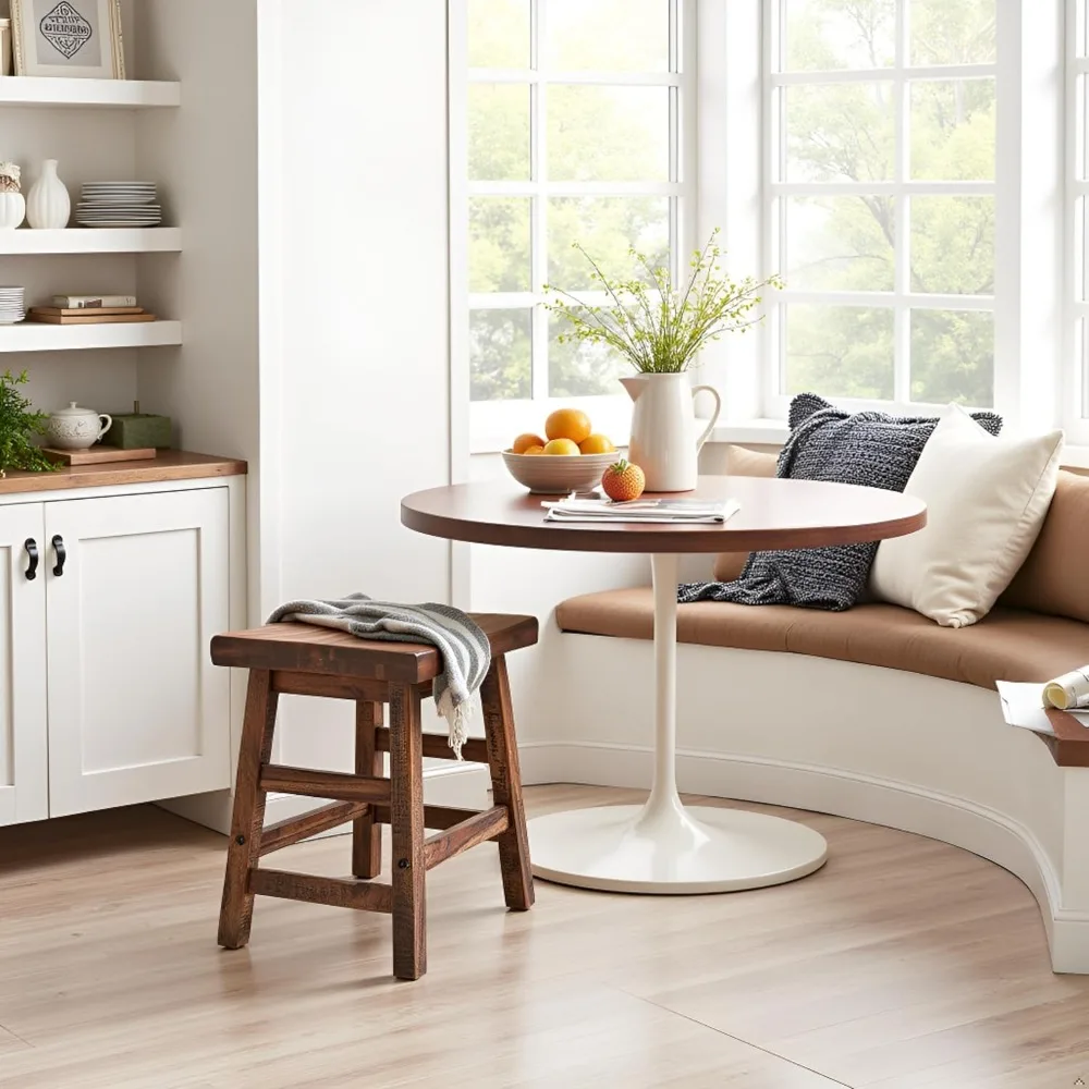 20-Inch Rustic Industrial Wood Dining Stool - Solid Acacia Wood, 300 lb Capacity, Farmhouse Style