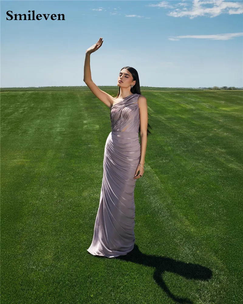 Smileven Lichtpaars Glanzend Satijn Avondjurken Mouwloze Galajurk Plooien Galafeestjurken 2026 Aangepast