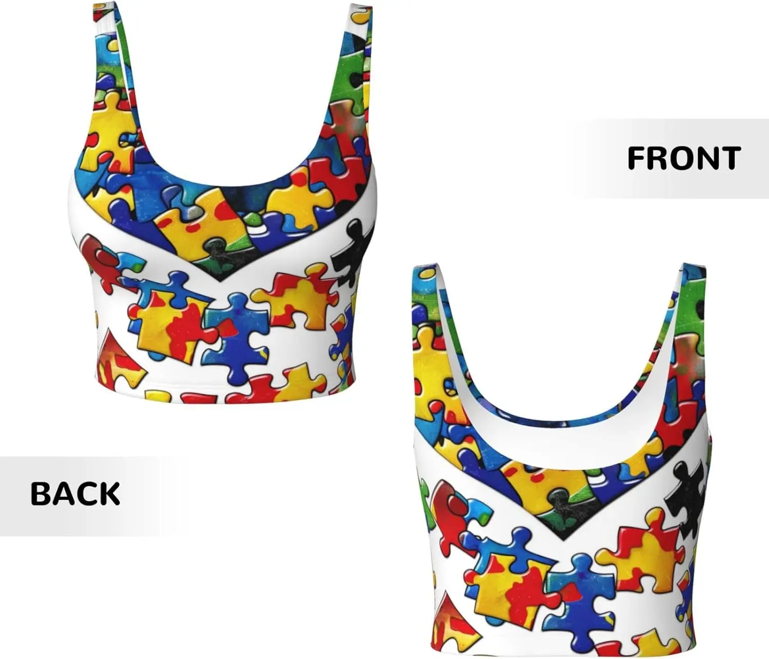 Biustonosz sportowy z nadrukiem serca, elementy układanki świadomościowej kampanii, elastyczny, oddychający, do ćwiczeń, do jogi.