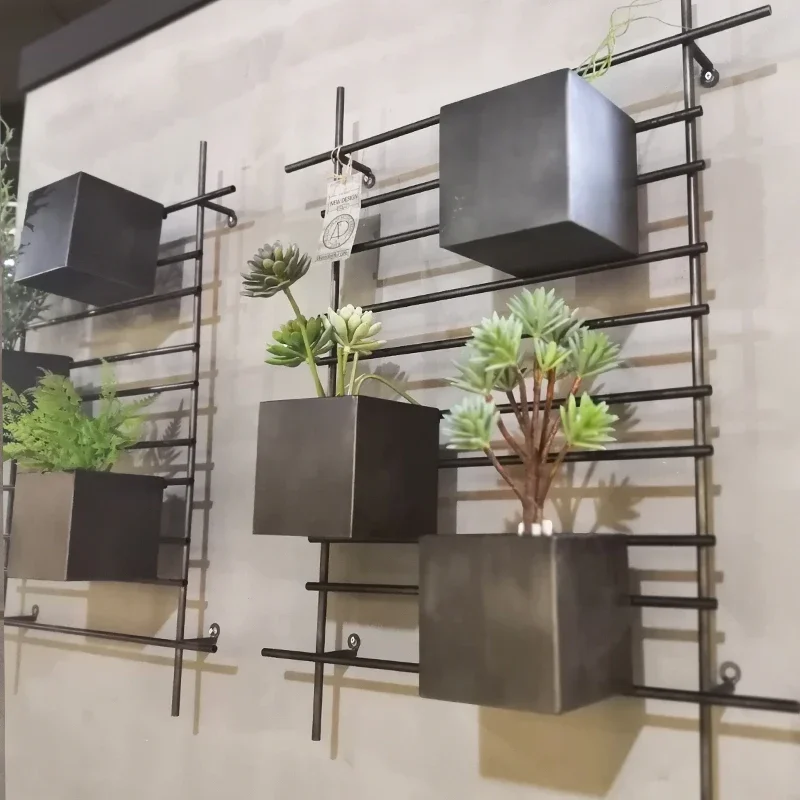 Industrial Wind Background Wall Hanging Flower Device Clothing Store Magazine Stand Iron Art Restaurant Plant Decorative Rack