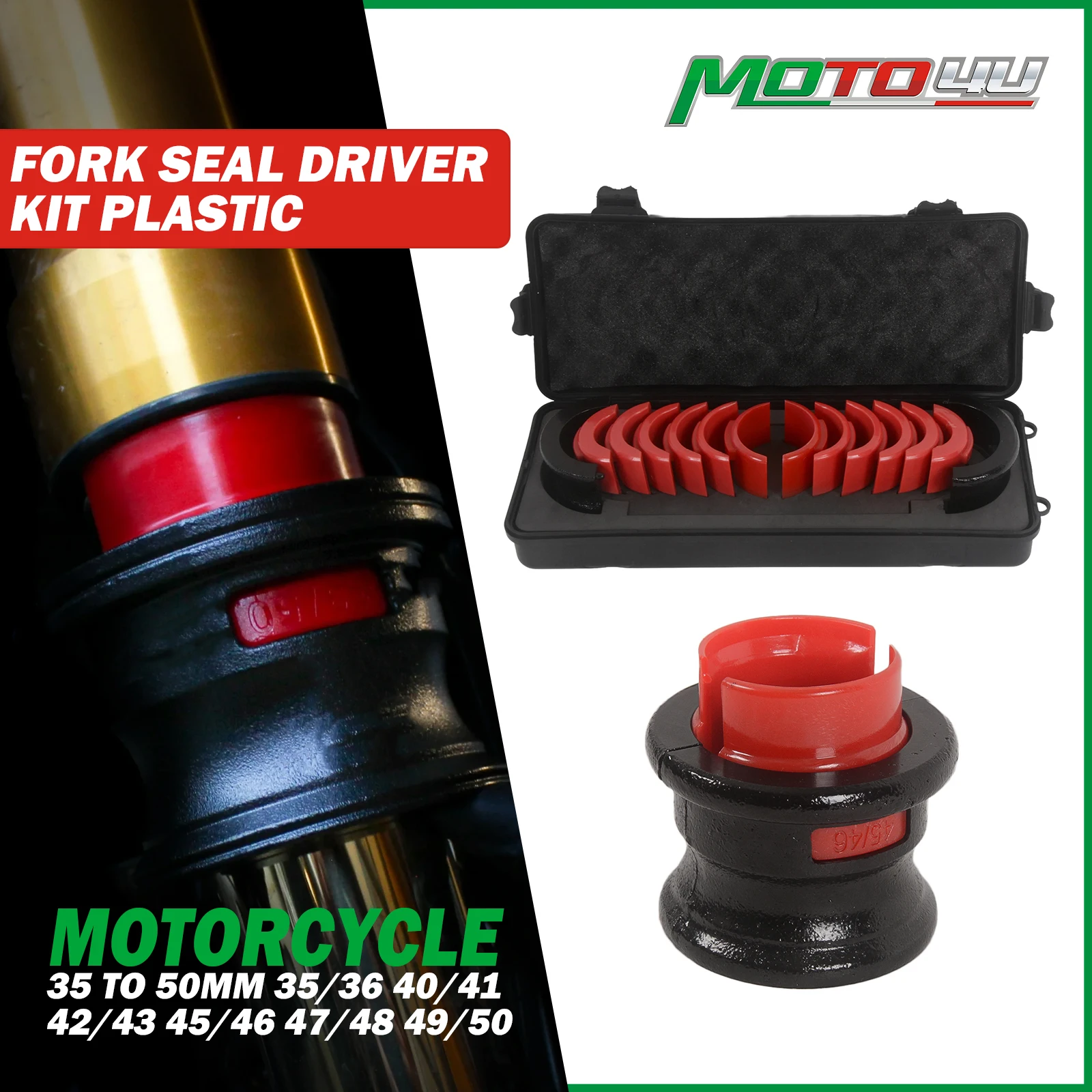MOTO4U Bike Fork Seal Driver Kit 35-50mm Universal Motorcycle Fork Seal Driver Tool 12 Plastic Fork Seal Driver& 2 steel bodies