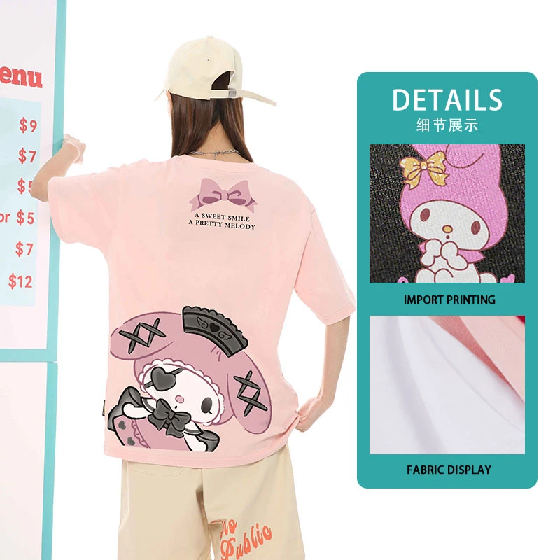 Sanrio Melodie Joint Kurzarm T-Shirt weibliche Sommer Boudoir Kleid gedruckt Top Kinder Melodie Kleidung Baumwolle