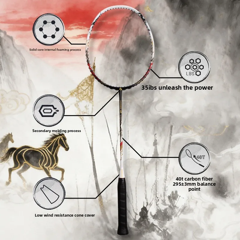 

Профессиональная ракетка для бадминтона 40T, полностью карбоновая, с цельным пенополиуретановым сердечником, для атакующей игры, контроля, высокой скорости, мощных ударов, для соревнований