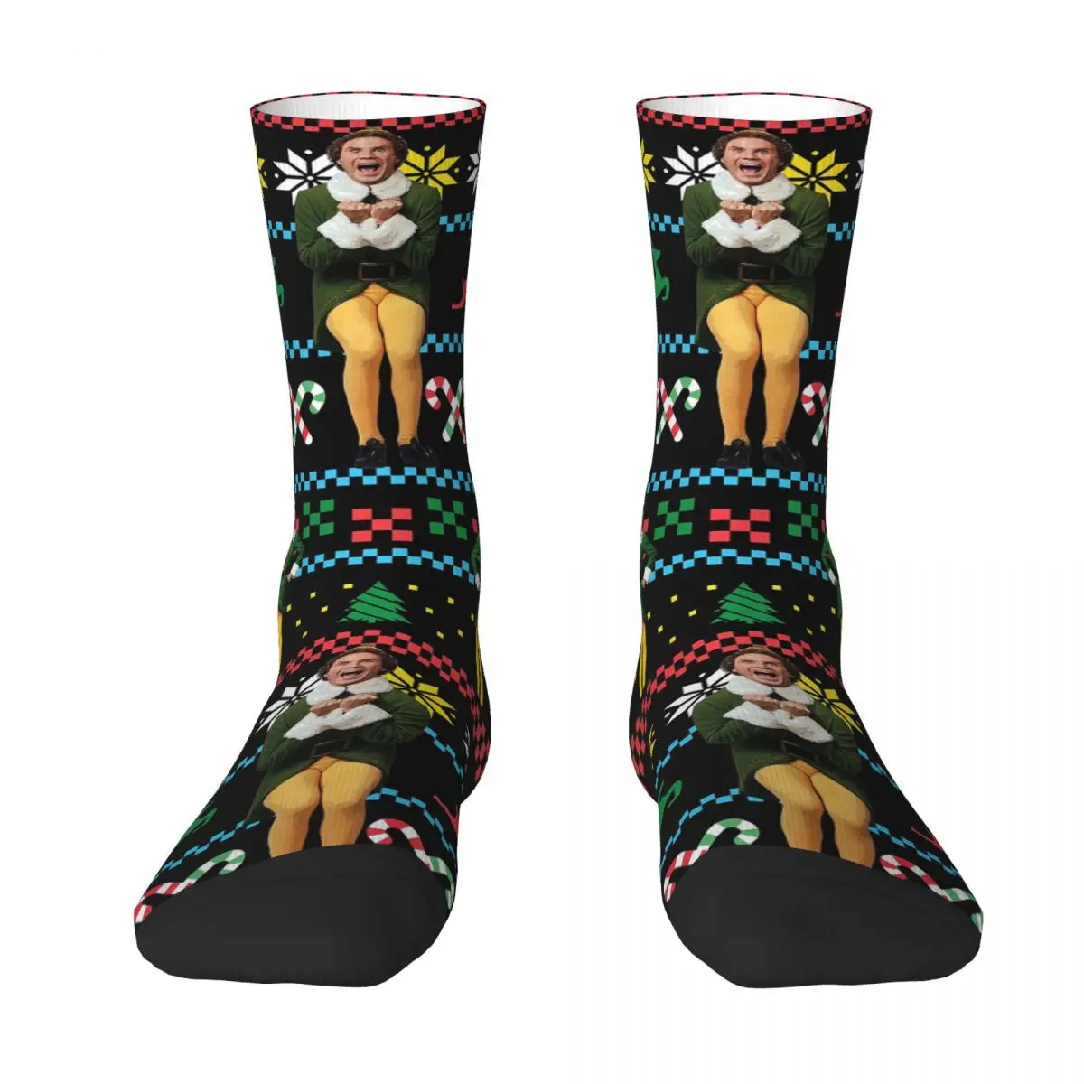 

Buddy The Elf Ugly Christmas Sweater Xmas Movie Will Ferrell Socks Harajuku Stockings All Season Long Socks for Unisex Gifts