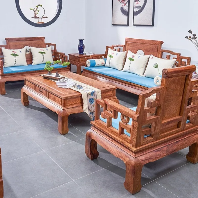Mahogany sofa hedgehog red sandalwood rosewood, living room modern simple solid wood sofa coffee table combination