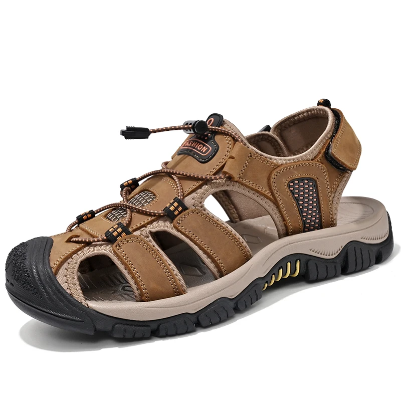 Größe 38-46 Sommer hochwertige Herren Sandalen Echt leder Masculino tragen widerstands fähige Jungen Strands chuhe Mode lässig versand kostenfrei