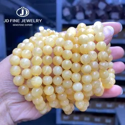 JD 5A Genuine Natural Yellow Jade Beaded Bracelets Women Fashion Round Buddha Stone Elastic Rope Bangles Yoga Jewelry For Gift