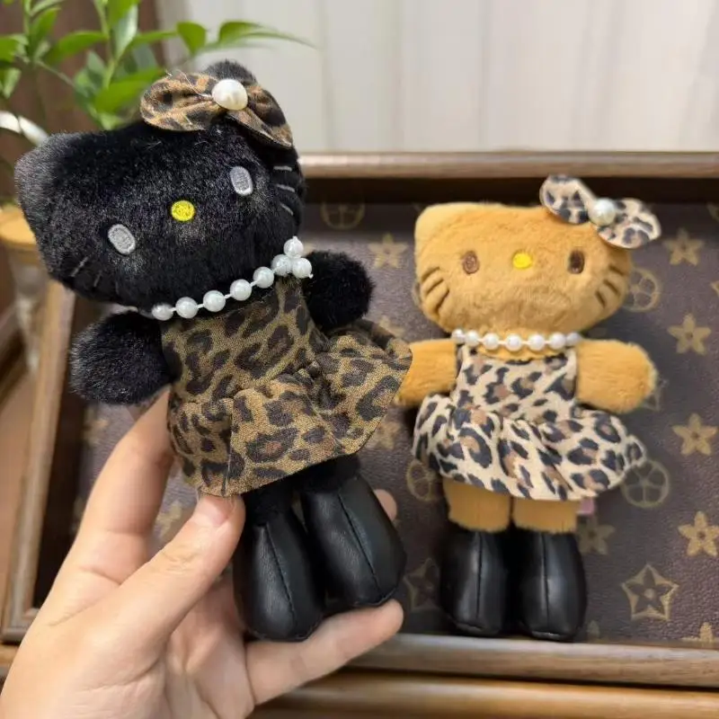 귀여운 산리오 롱 레그 헬로키티 블랙 스킨 플러시 키체인 펜던트 귀여운 만화 인형 장난감 백팩 펜던트 선물