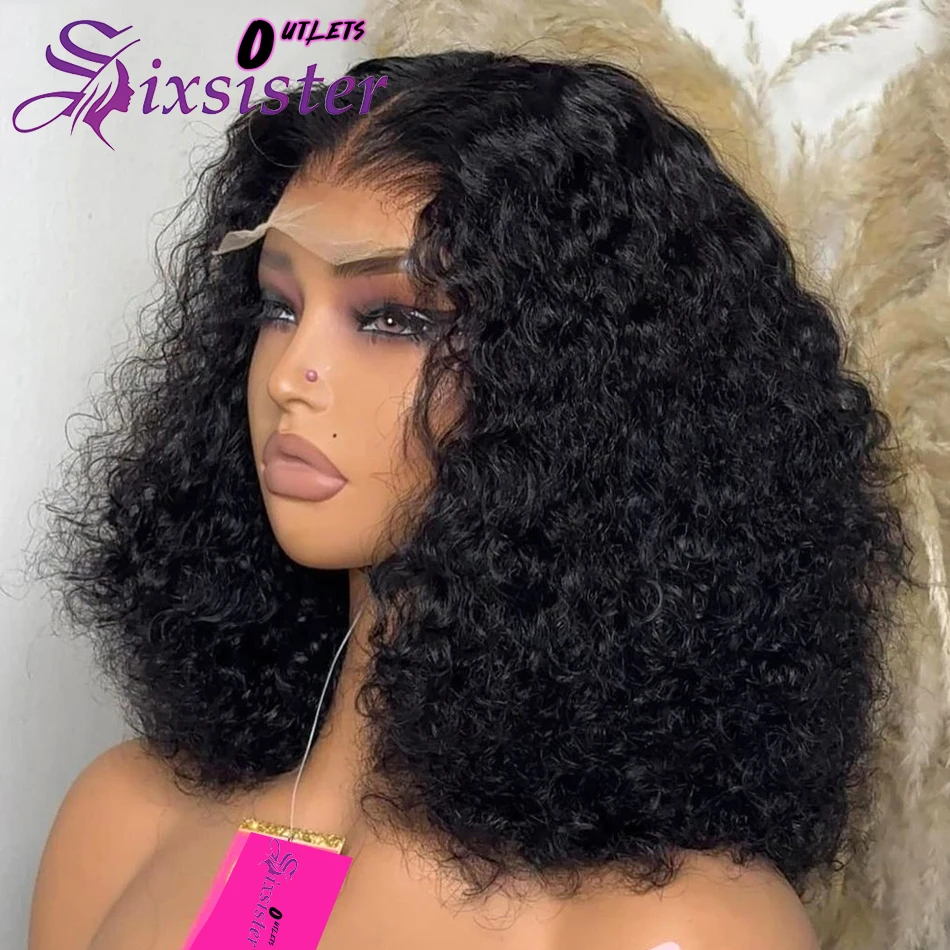 

Natural Black Color Short Bob Wigs 13X4 Lace Frontal Wigs Deep Curly Preplucked With Baby Hair 4x4 Closure Curly Short Bob Wigs