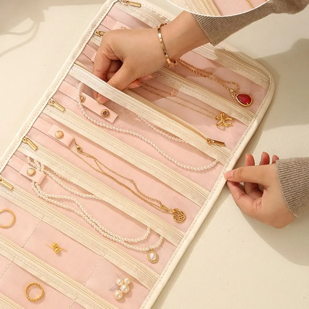 

Foldable Travel Jewelry Storage Box Multi-layer Zipper Closure Jewelry Case Organizer Roll Style Jewelry Storage Bag