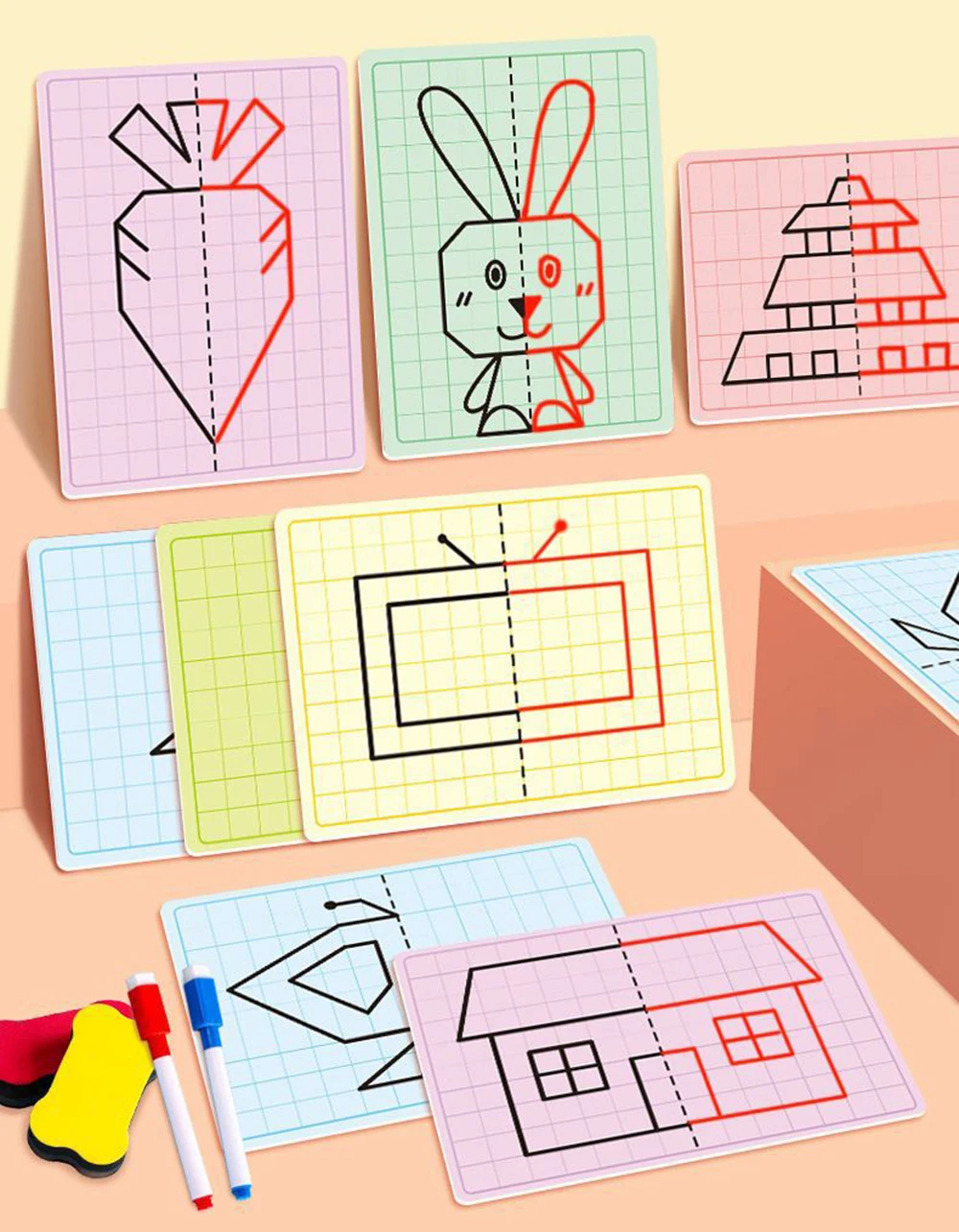 Feinmotorik Schreiben Puzzle Gitter Symmetrische Zeichnung Spielzeug für Kinder Wischen Stift Control Training Set Kinder Malerei Karten – Detail 8