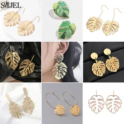 SMJEL Vintage Metal Big Leaf Earrings for Women Summer Monstera Jewelry Fashion Palm Leaves Earings Statement Piercing Brincos